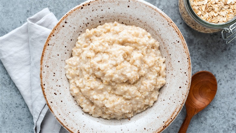 creamy oatmeal in white bowl