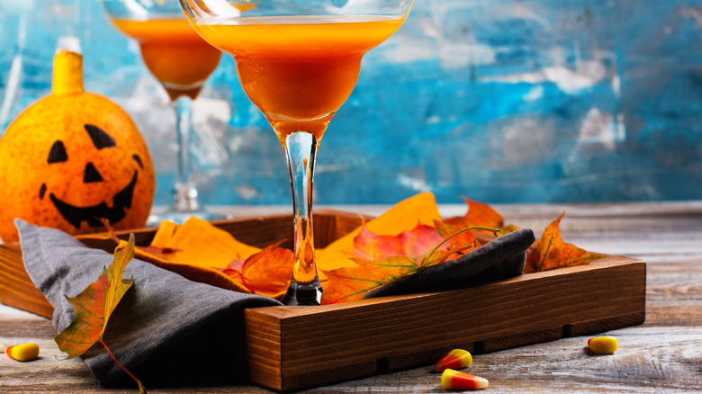 Candy corn cocktail and pumpkin