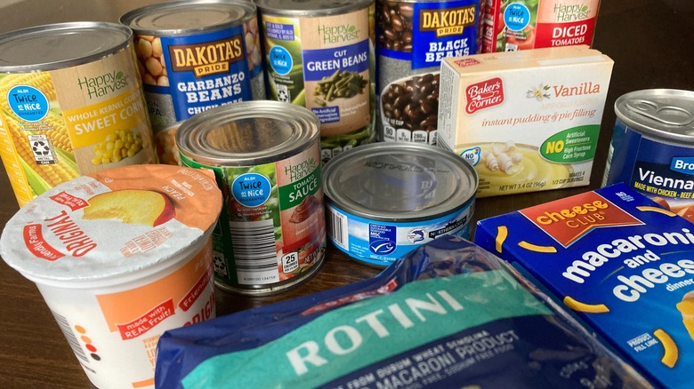 Assorted canned and boxed food from Aldi