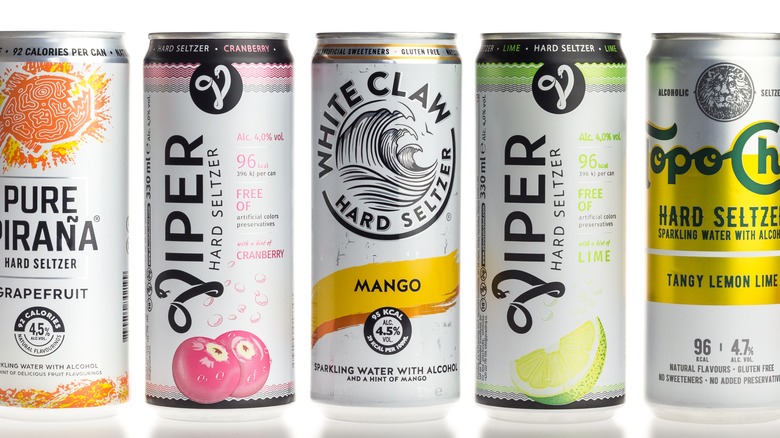 different cans of hard seltzer