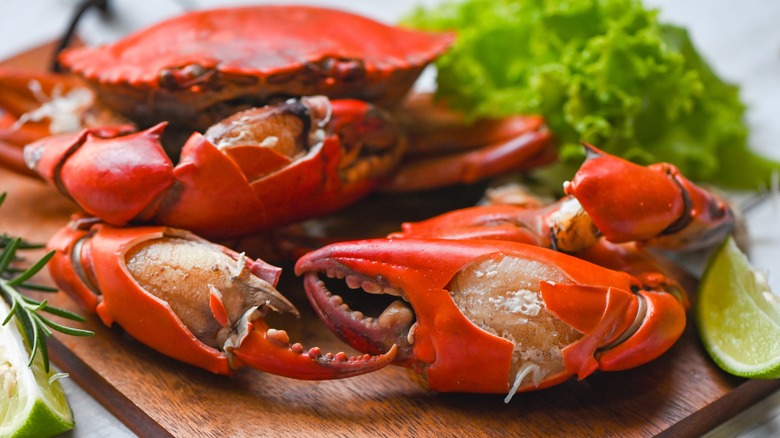 Boiled crab on a cutting board