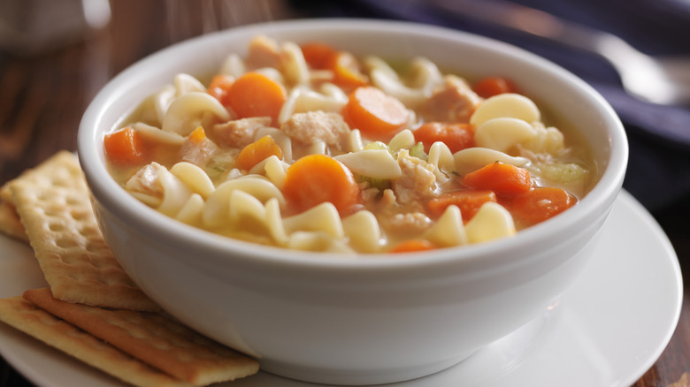 Bowl of chicken noodle soup