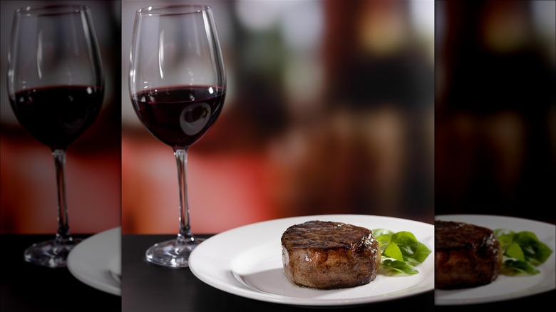 steak and wine glass