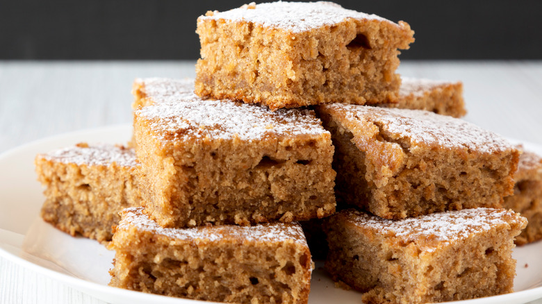 applesauce cake on white plate