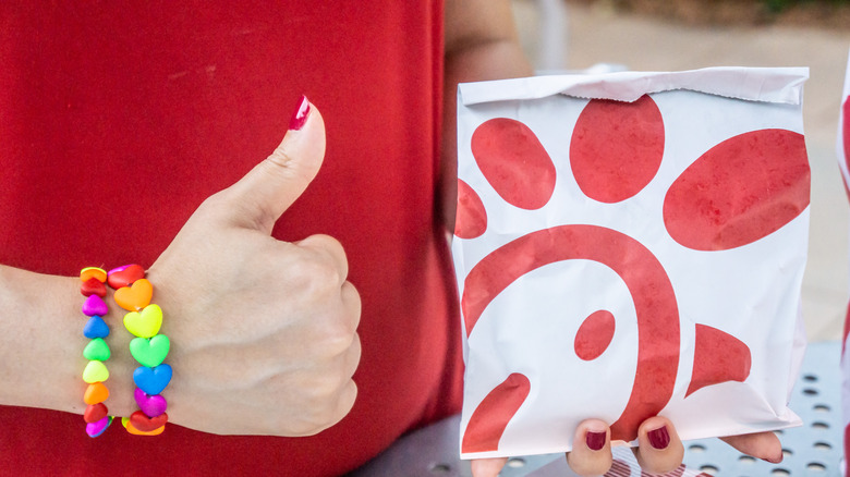 Chick-fil-A bag and thumbs up