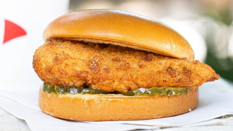 Close up of Chick-fil-A original chicken sandwich