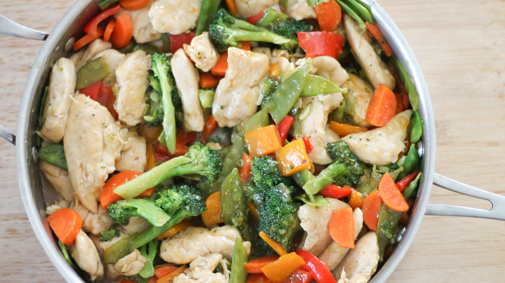 chicken stir fry served