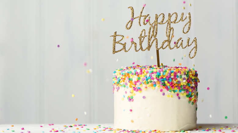 Birthday cake with colorful candy decoration