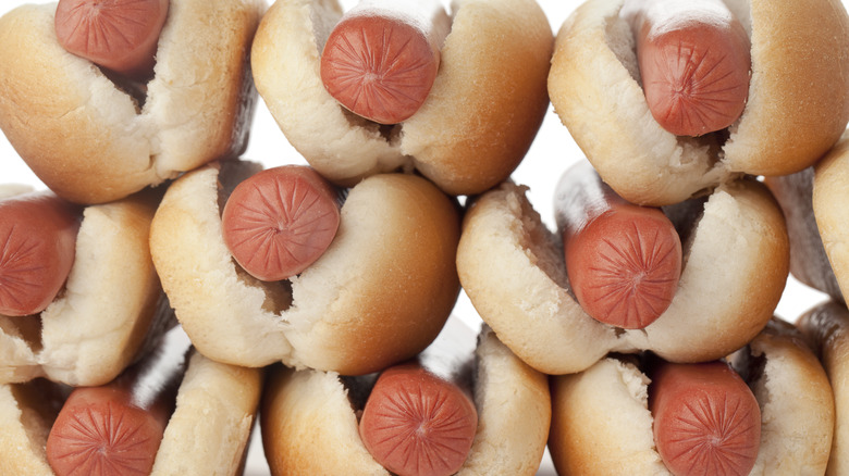 Stacks of hot dogs