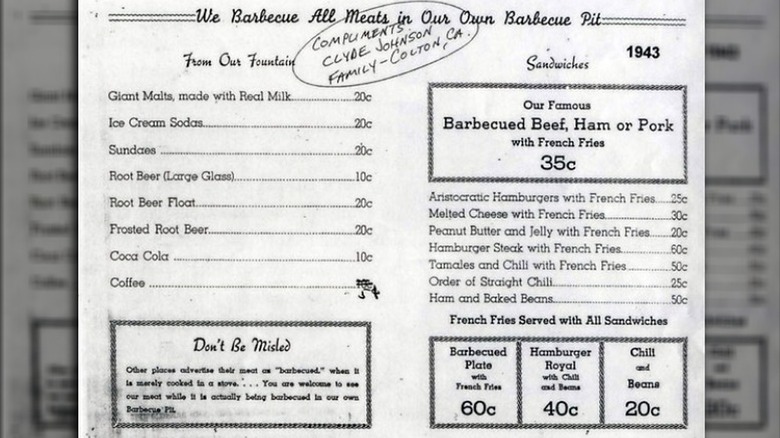 Close-up of 1943 McDonald's menu