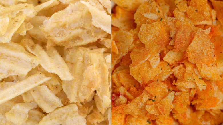 Crushed wavy chips and crushed flavored chips