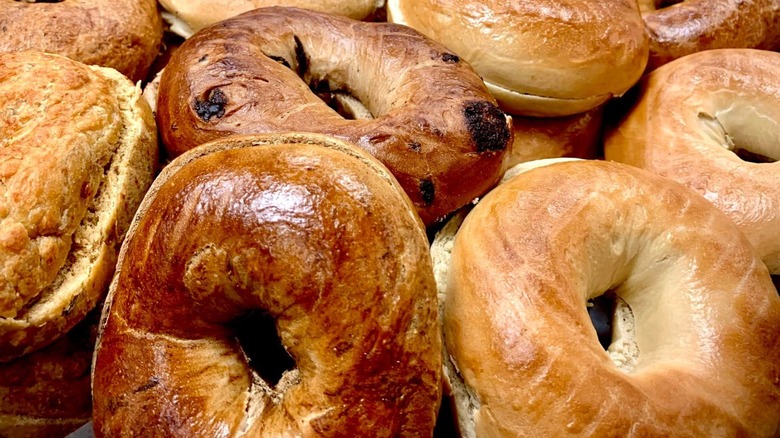 close-up of pile of bagels