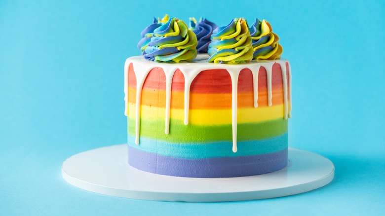 Rainbow cake with rainbow frosting 