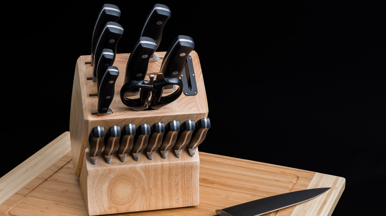 A wooden knife set