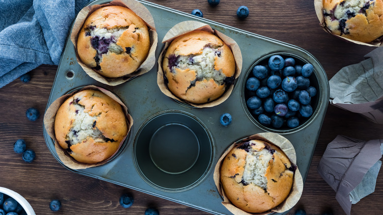 Blueberry muffins in muffin pan