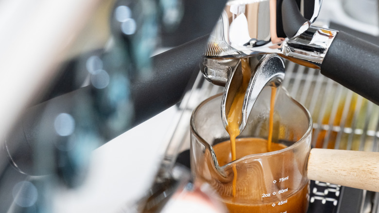 Espresso shots being pulled on a machine