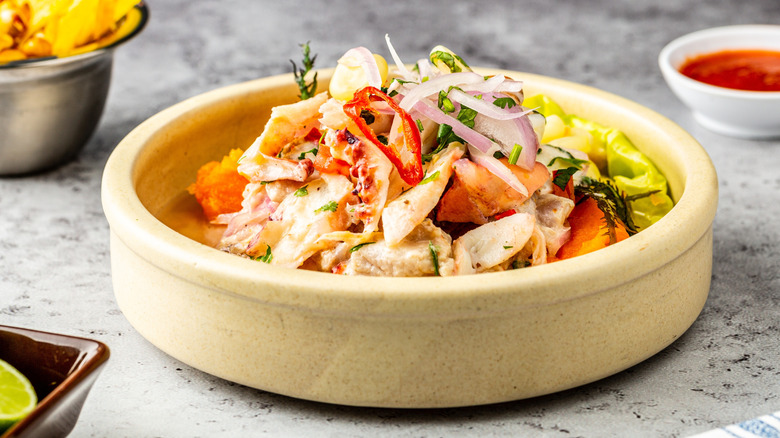 Ceviche with fresh fish, citrus, onion, and chiles
