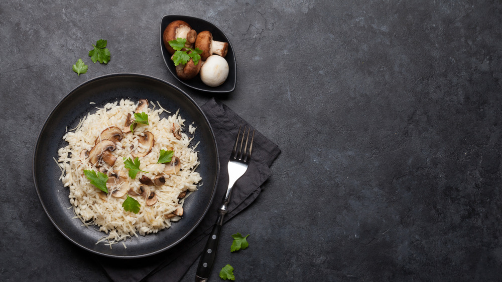 Mushroom risotto in a bowl