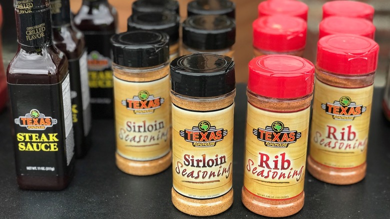 Bottles of Texas Roadhouse sirloin and rib seasoning