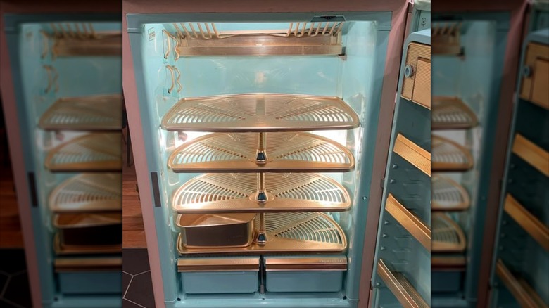Vintage refrigerator interior with rotating shelves