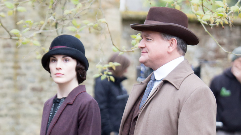 Downton abbey cast members during filming