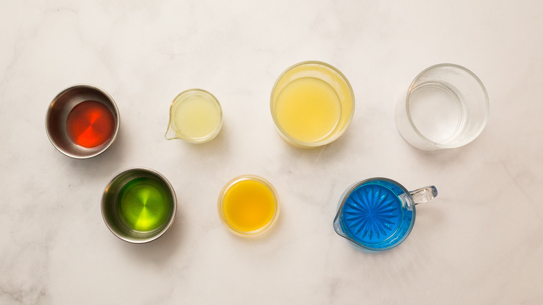 colorful cocktail ingredients on table