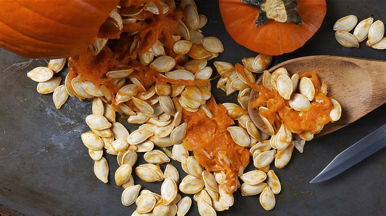 pumpkin guts and seeds