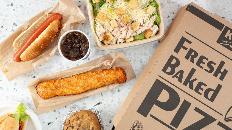 Selection of Costco food court items on table