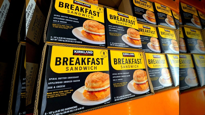 Boxes of Costco's Kirkland Signature breakfast sandwich