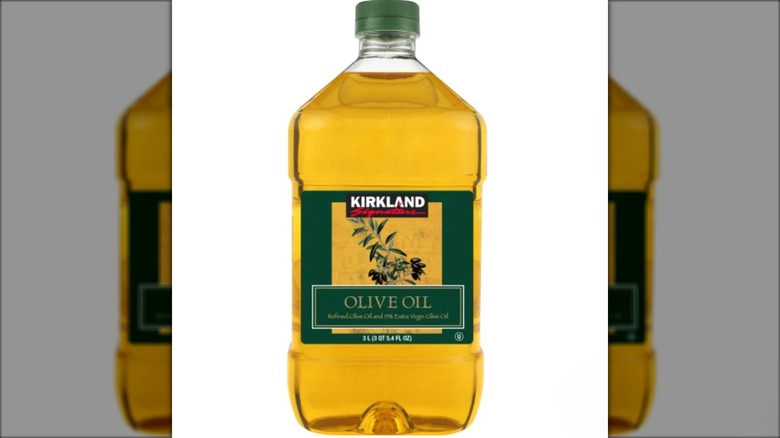 bottle of Kirkland signature olive oil