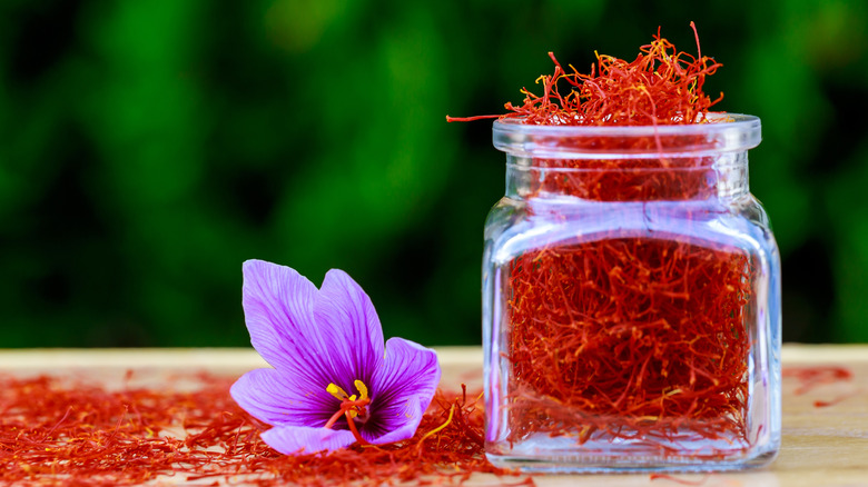 Dried saffron spices and saffron flower