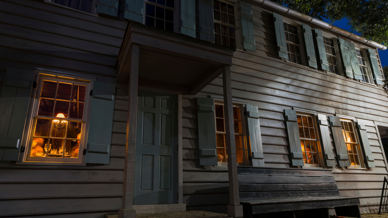 Exterior of The Pirates House at night