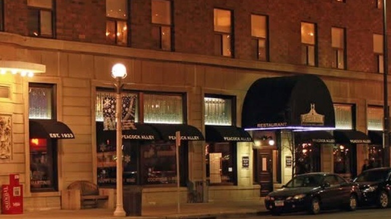 Exterior of Peacock Alley at night