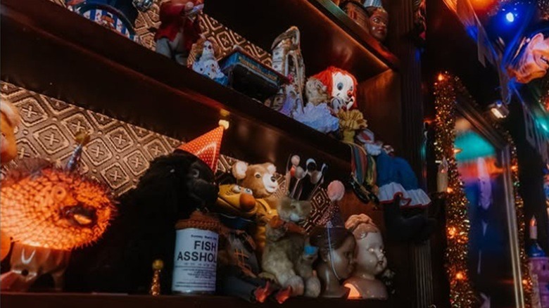 Some of the clown decor at Creepy's