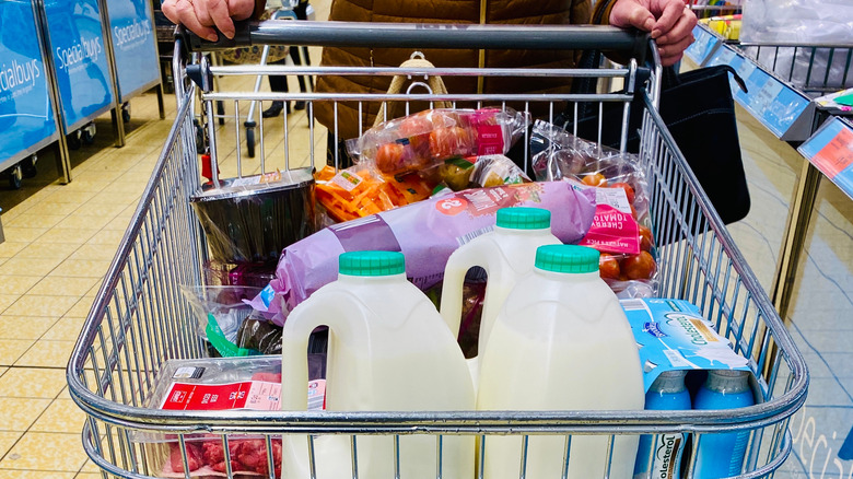 Pushing food in Aldi cart