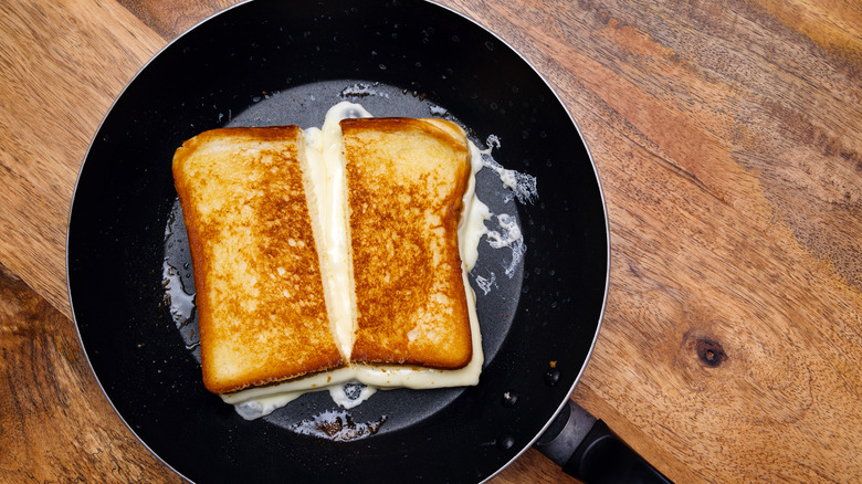 Grilled cheese in a frying pan