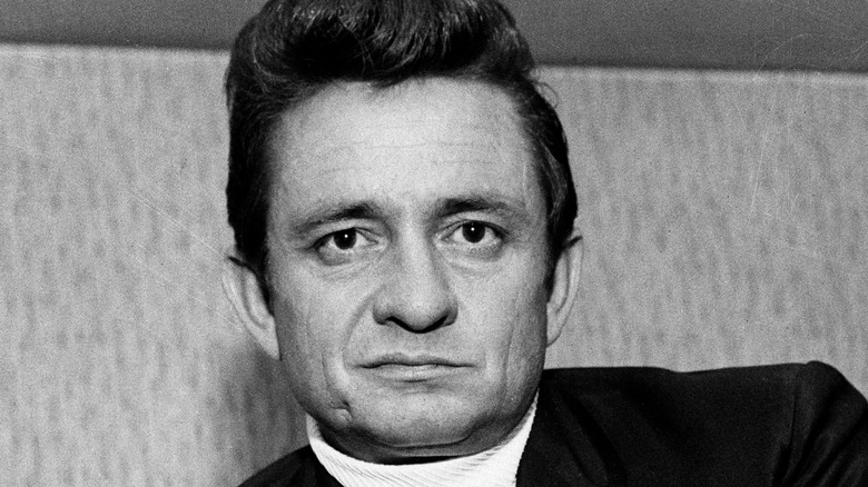 Black and white photo of Johnny Cash