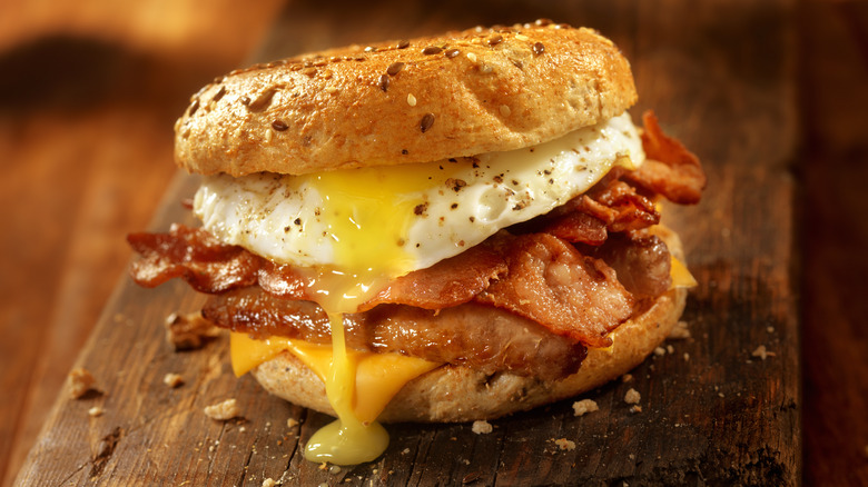 Bacon, egg, cheese bagel sandwich
