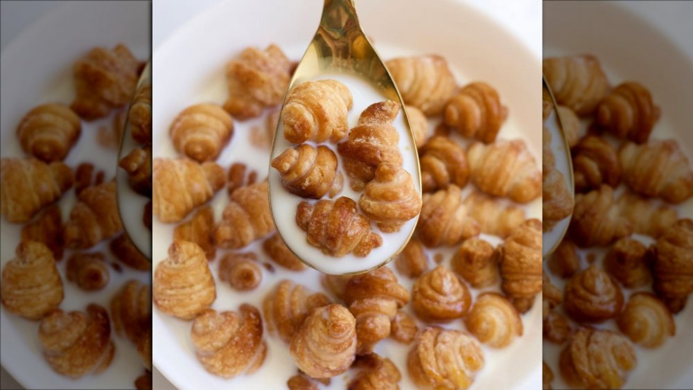 Croissant cereal in a spoon