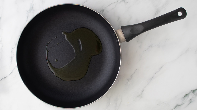 oil heating in skillet