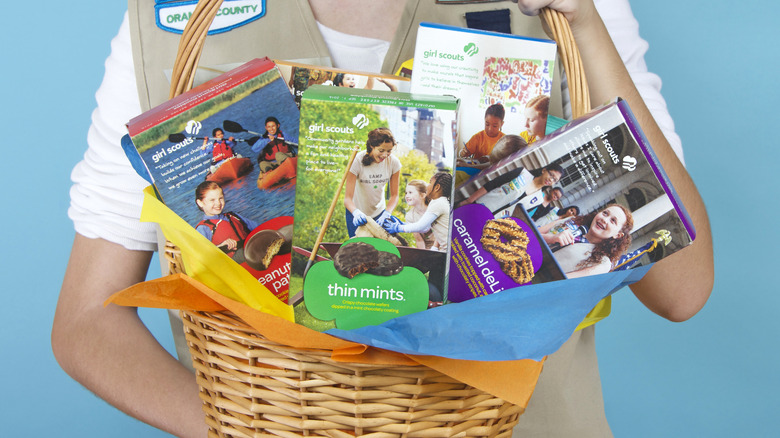 Girl Scout cookies in basket