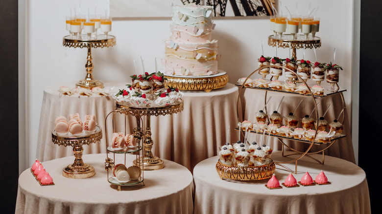 Variety of desserts and pastries displayed on tables