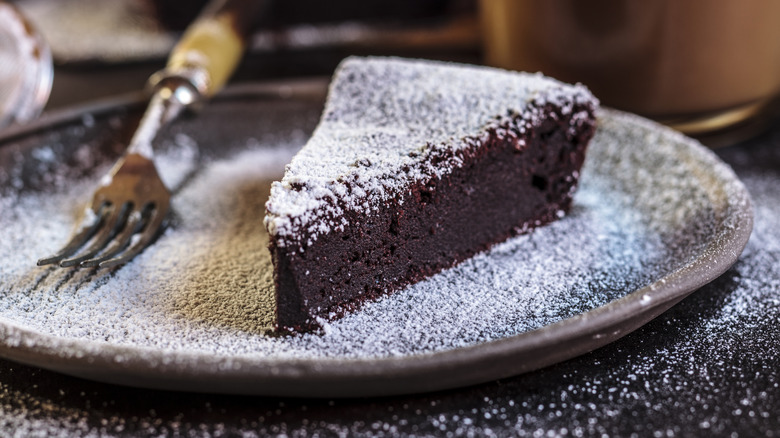 Chocolate cake on plate with fork