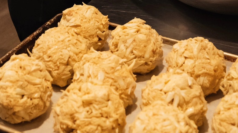 Crab cakes on sheet tray