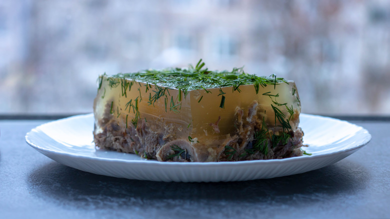 Aspic topped with greens