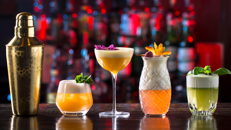selection of cocktails with shaker