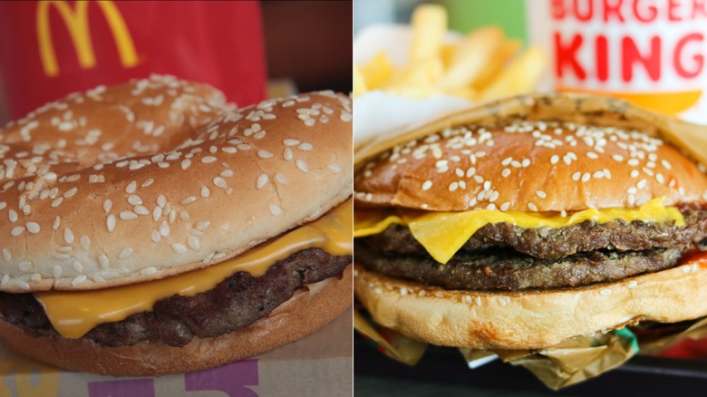 Split image of McDonald's and Burger King cheeseburgers