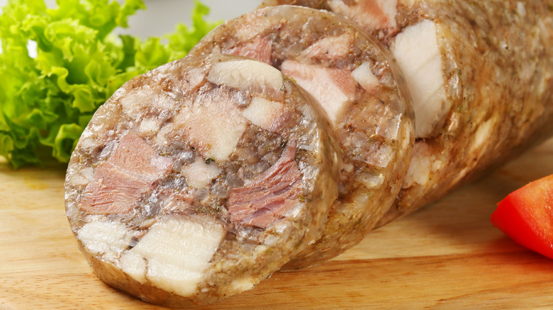 closeup of sliced head cheese