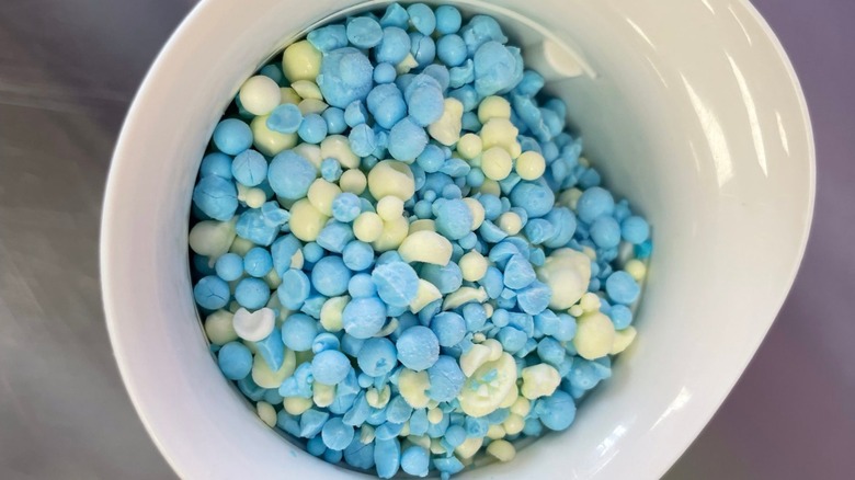 Blue and yellow Dippin' Dots ice cream