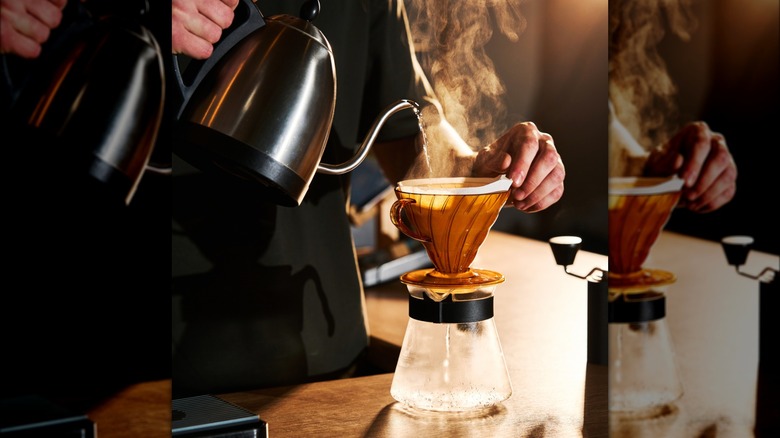 Person making a pot of pour-over coffee.